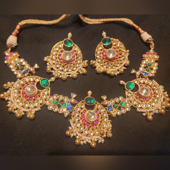 Kundan Necklace Earring Set premium quality - Picture 1 of 5